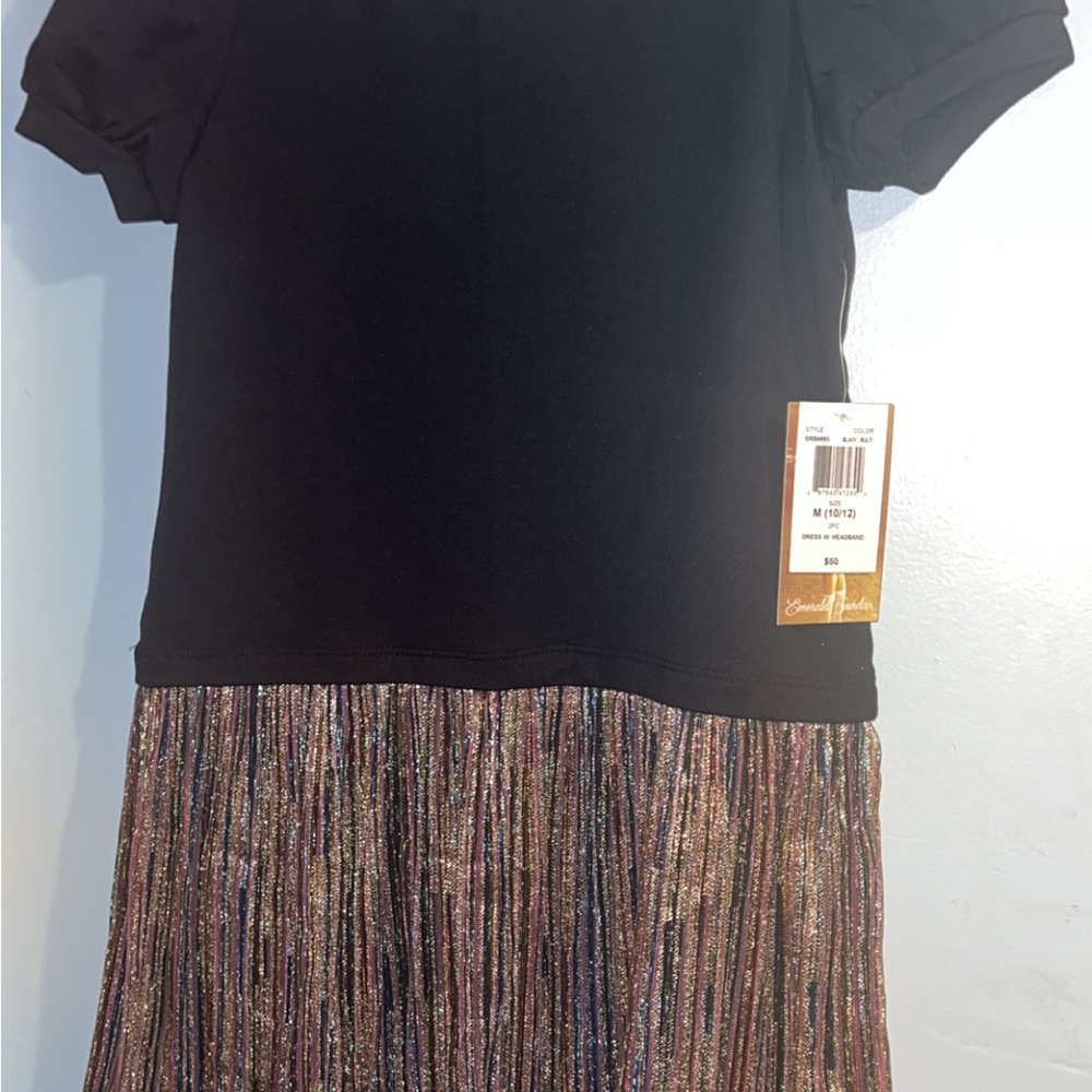 Emerald Sundae Black Dress with Multicolor Hem
